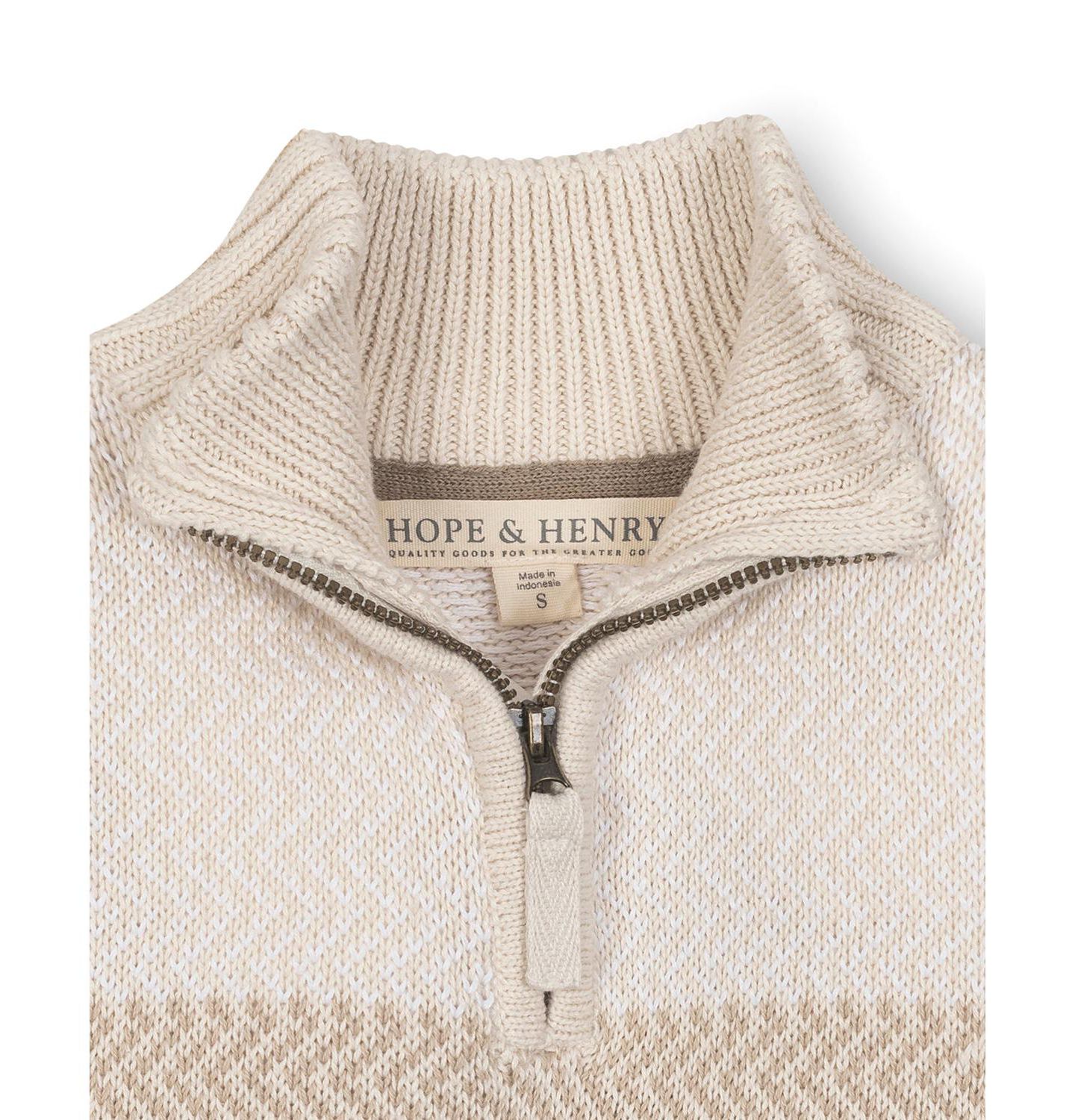 Свитер Hope & Henry XXSmall to Xlarge Organic Long Sleeve Half Zip with Engineered Stripe для мальчиков, цвет: Натуральный полосатый — фото 2