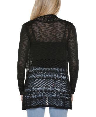 Women's Open-Front Pointelle-Trim Cardigan Sweater