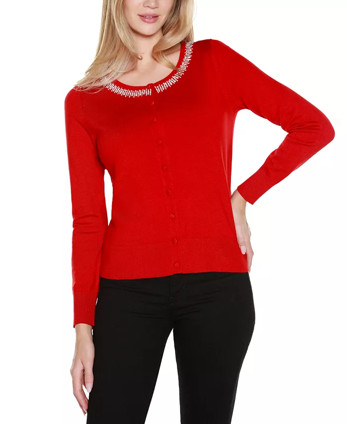 Women's Embellished Neckline Cardigan Sweater