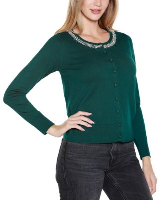 Women's Embellished Neckline Cardigan Sweater