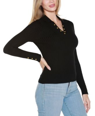 Women's Long Sleeve Johnny Collar Sweater