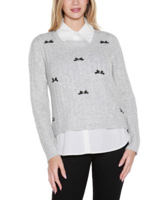 Women's Bow-Trim Two-Fer Sweater