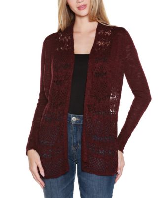 Women's Open-Front Pointelle-Trim Cardigan Sweater
