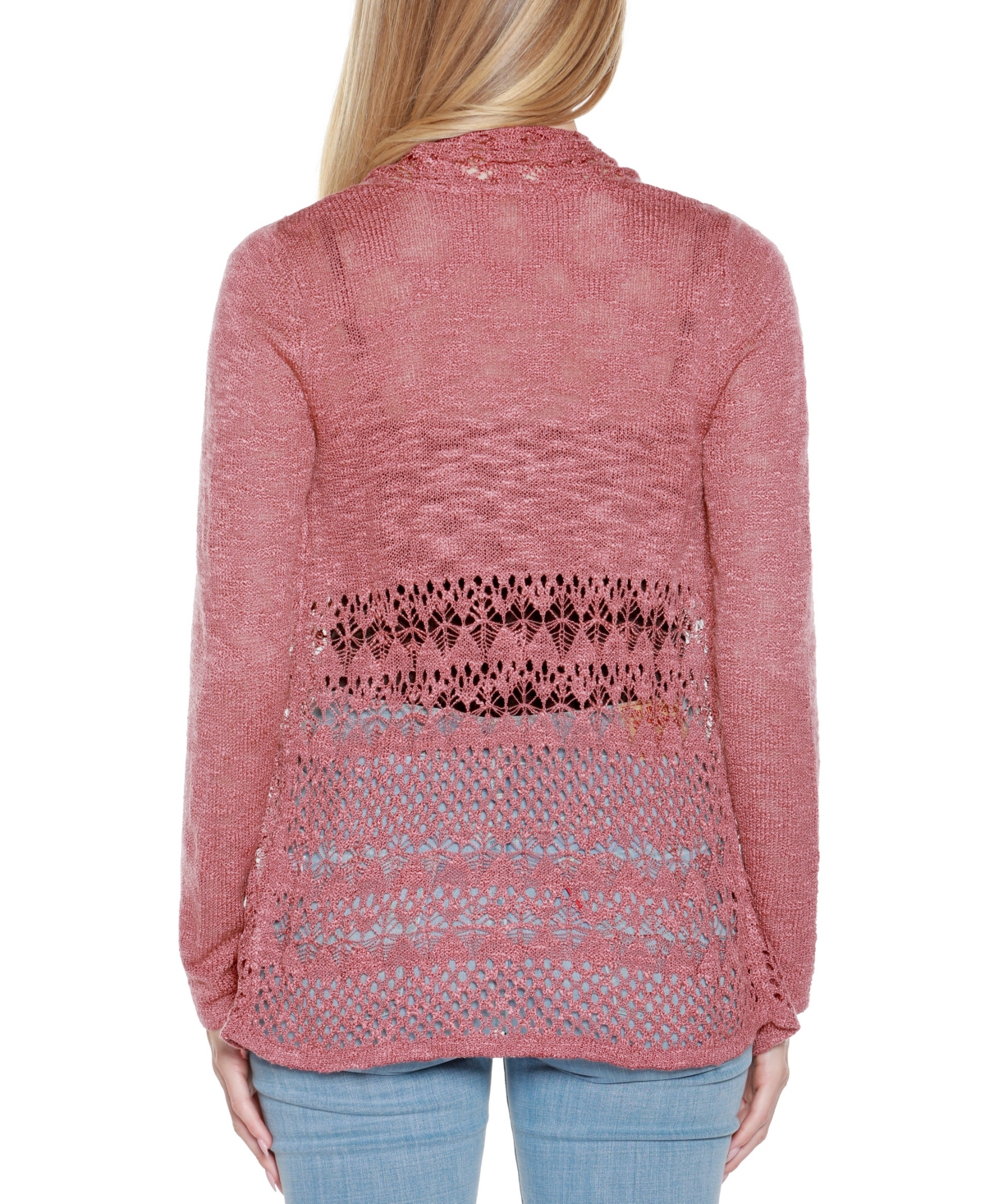 Belldini Women's Open-front Pointelle-trim Cardigan Sweater In Purple