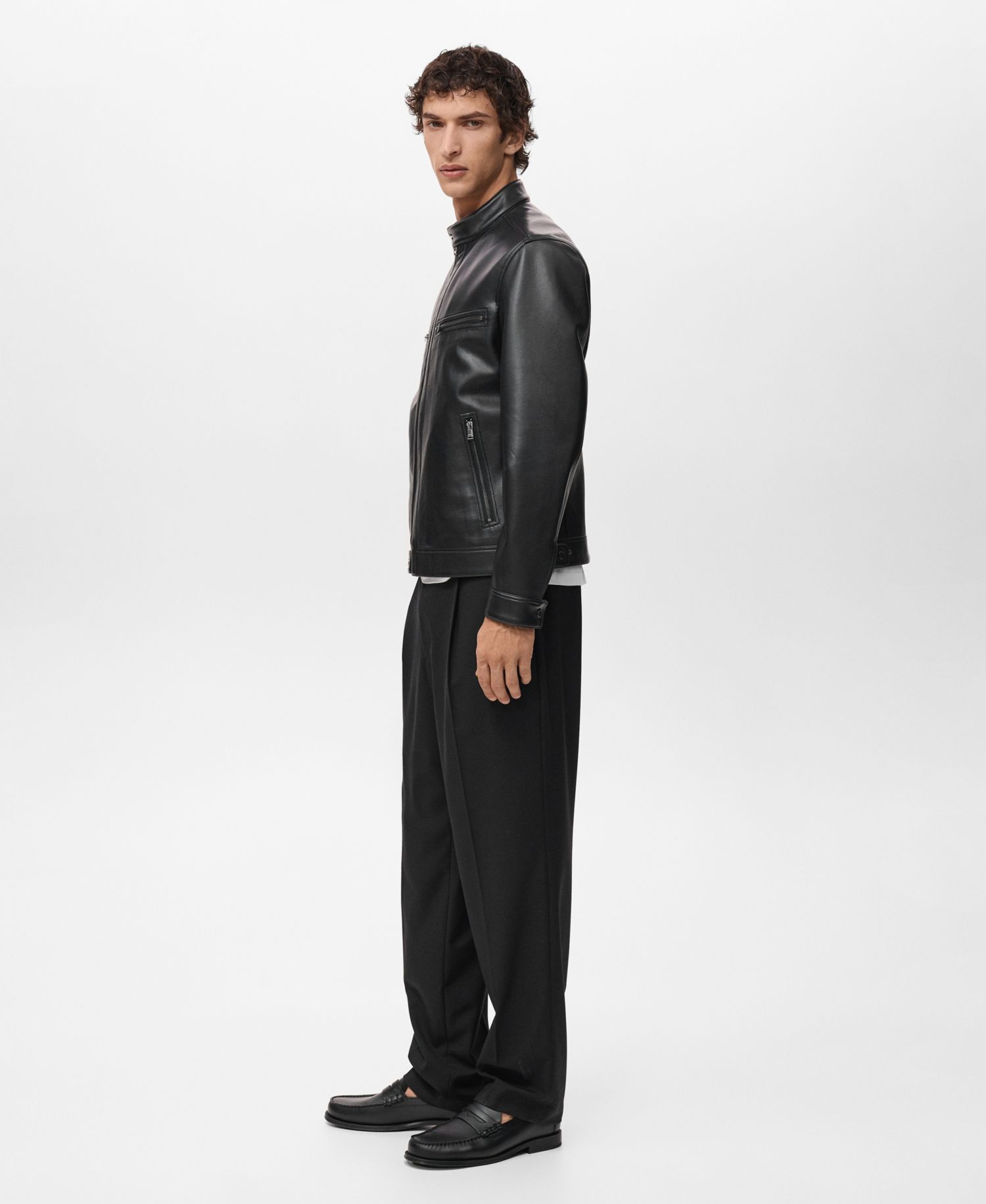 Men's Zip-Up Leather-Effect Jacket
