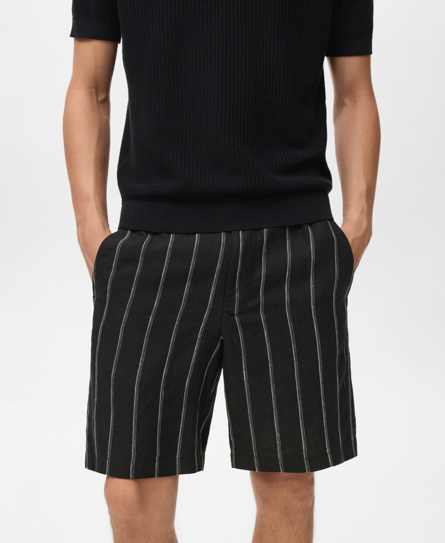 Men's Striped Linen-Blend 8.5" Bermuda Shorts