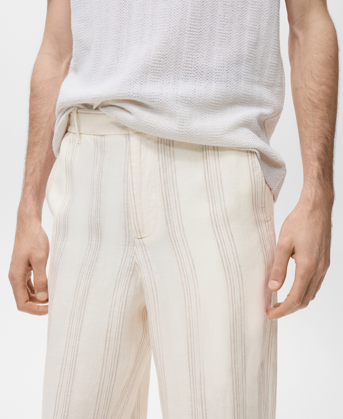 Mango Elastic Waist Linen Pants In White