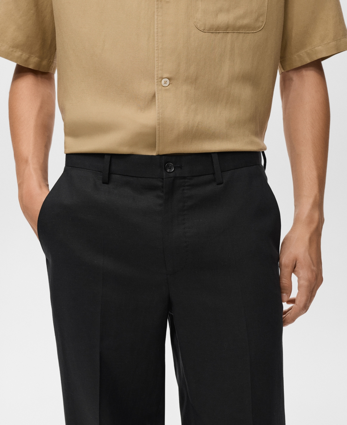 Mango Men's Linen And Lyocell Blend Straight-leg Pants In Black