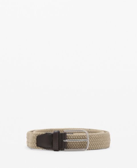 Мужской ремень MANGO Braided Elastic Belt, цвет: Бежевый