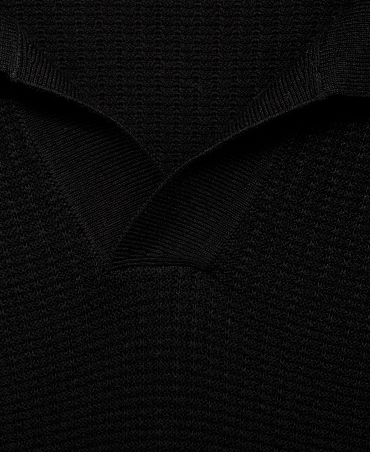 Mango Structured Fine Knit Polo In Black