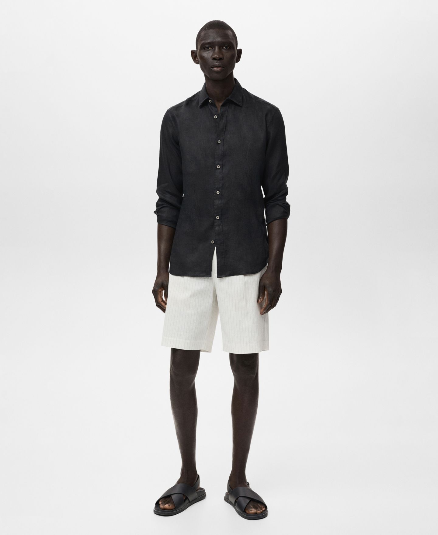 Мужская рубашка Mango Linen Long Sleeve, цвет: Чёрный — фото 2