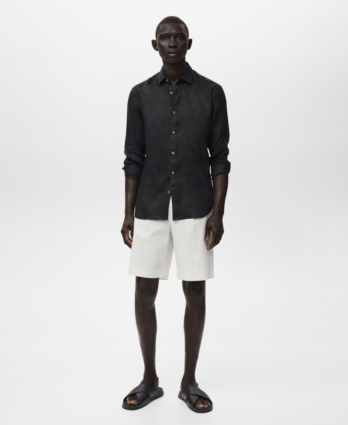 Mango Classic Fit Linen Button-up Shirt In Black