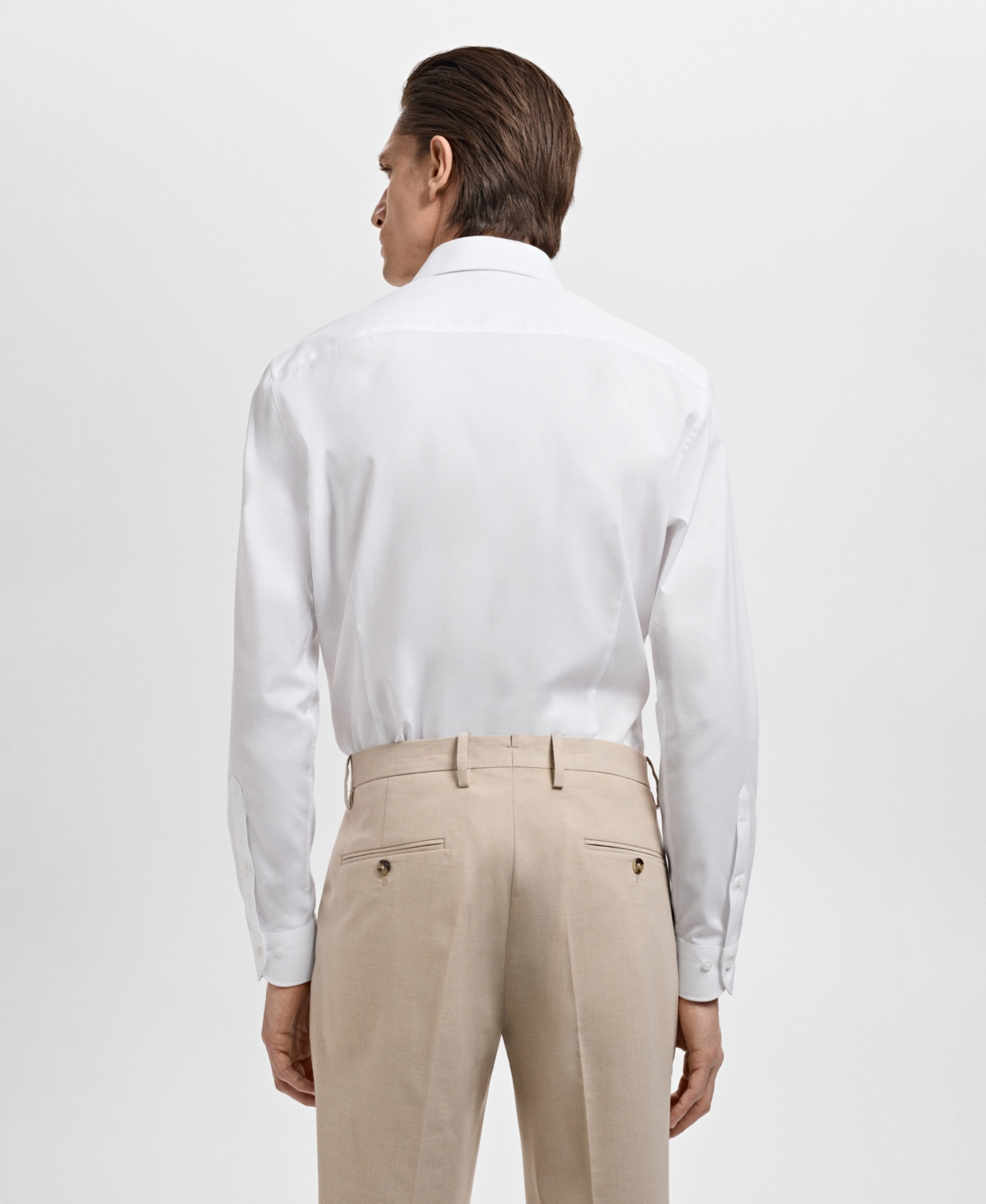 Mango Slim Fit Cotton Herringbone Suit Button-up Shirt In White