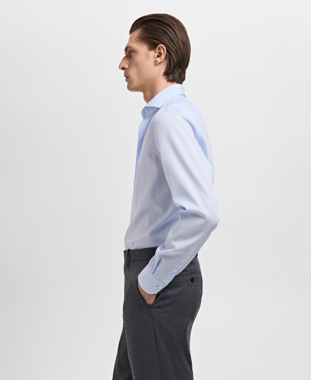 Mango Slim Fit Cotton Poplin Suit Button-up Shirt In Blue