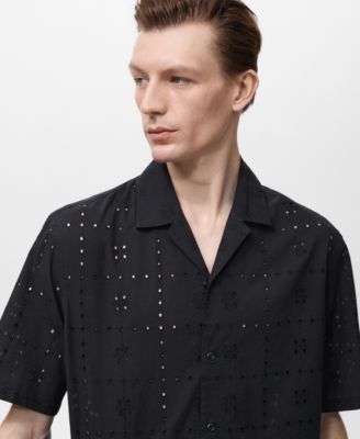 Men's Embroidered Eyelet Details Shirt