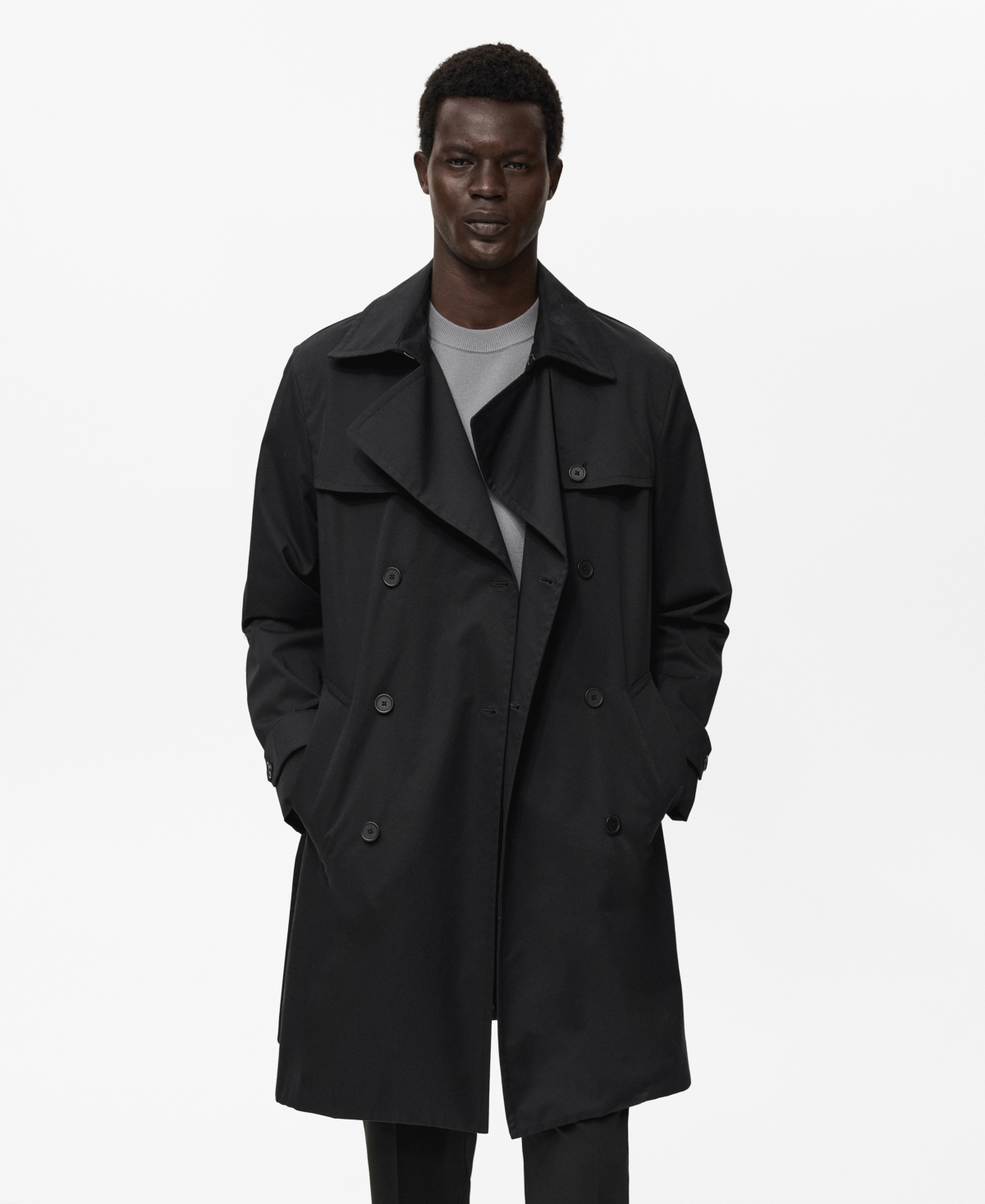 Mango Water Repellent Trench Coat In Black