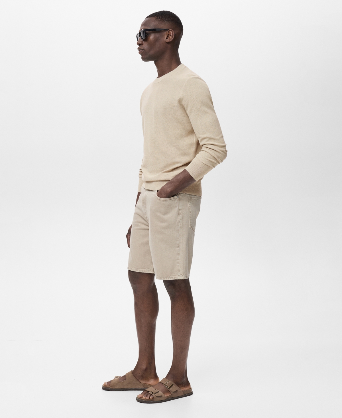 Mango Men's Microstructure Cotton Knitted Sweater In Yellow