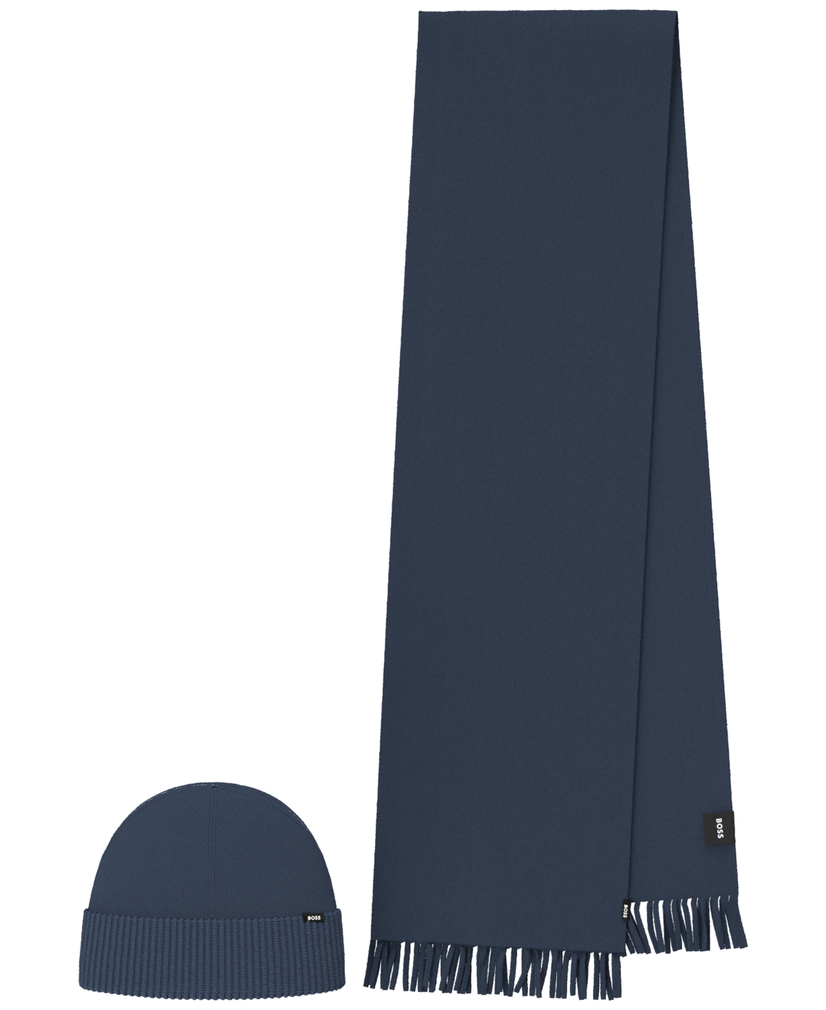 Hugo Boss Hepico Ribbed Cap And Scarf, 2-piece Set In Blue