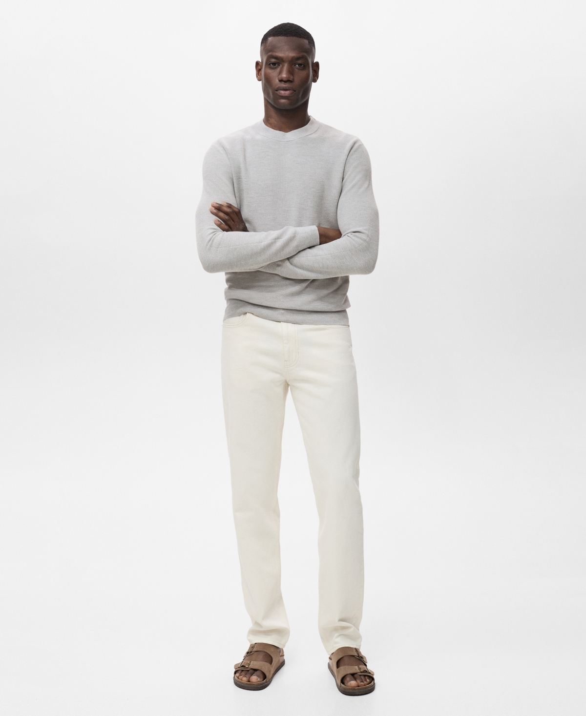 Mango Men's Microstructure Cotton Knitted Sweater In Gray