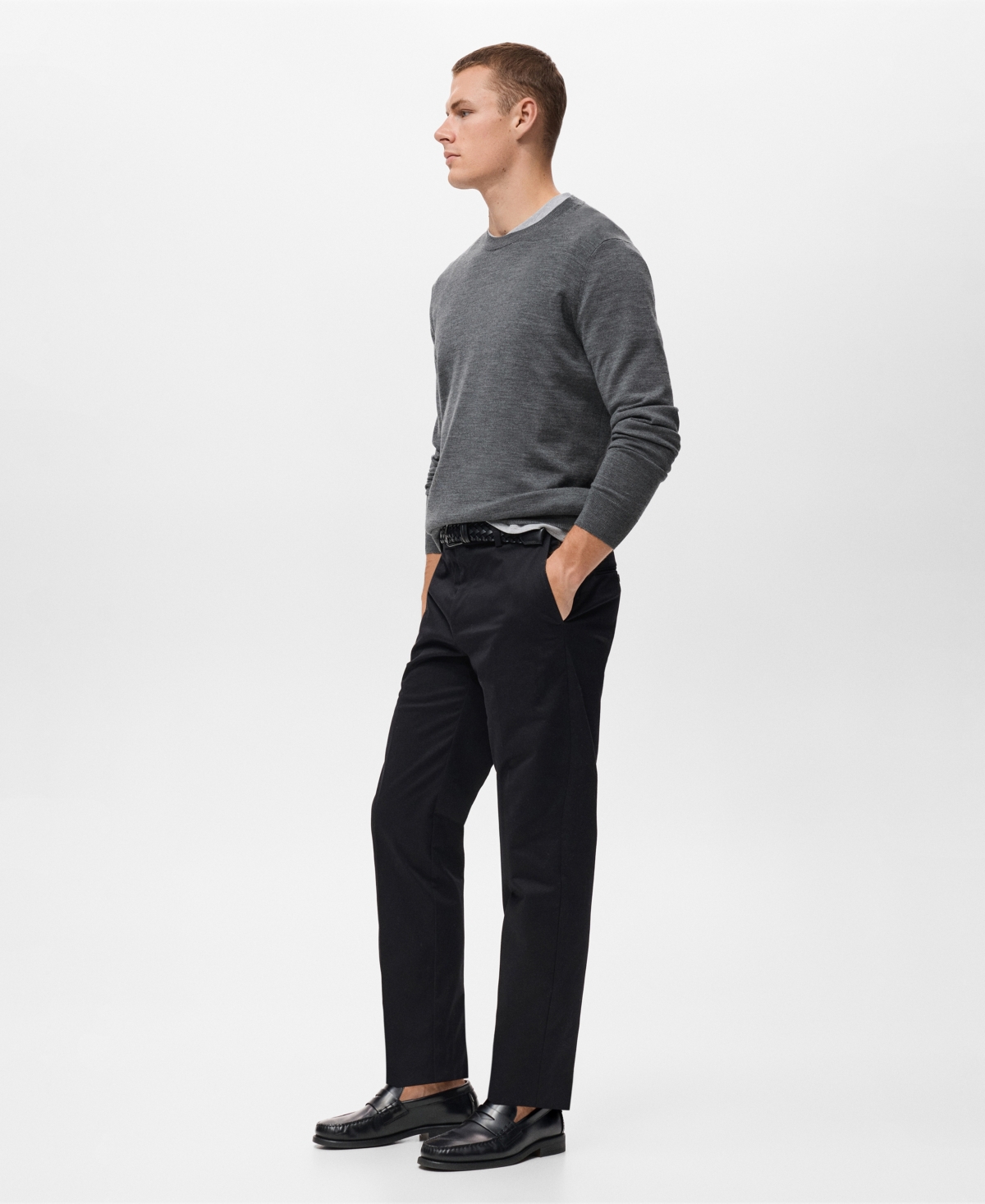 Mango Crewneck Wool Sweater In Gray
