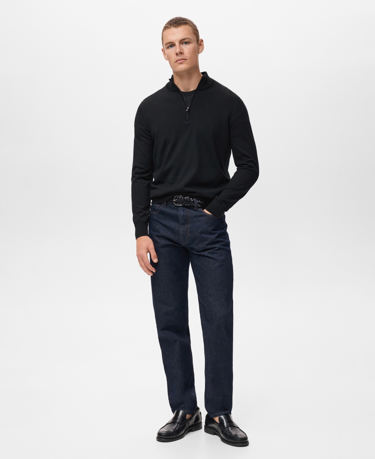 Mango Perkins Wool Quarter Zip Sweater In Black