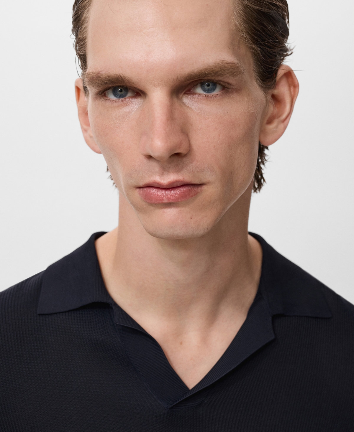 Mango Structured Fine Knit Polo In Black