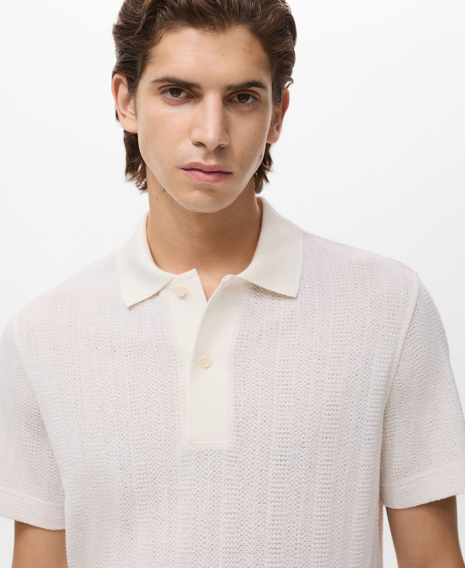 Men's Openwork Knitted Cotton Polo Shirt