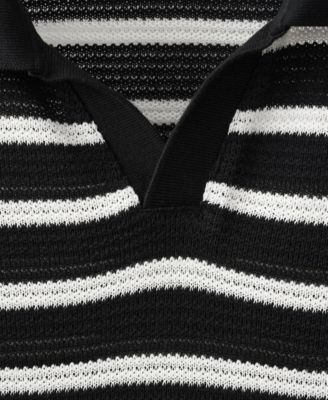 Men's Striped Braided-Knit Polo Shirt