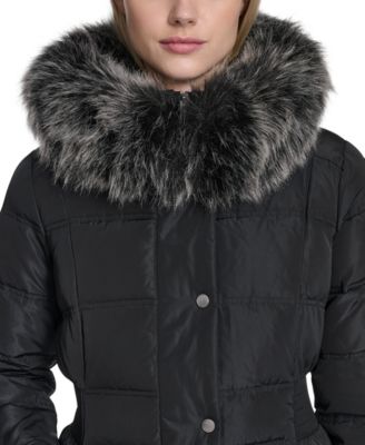 Women's Trim Hood Zip-Front Down Filled Puffer Coat