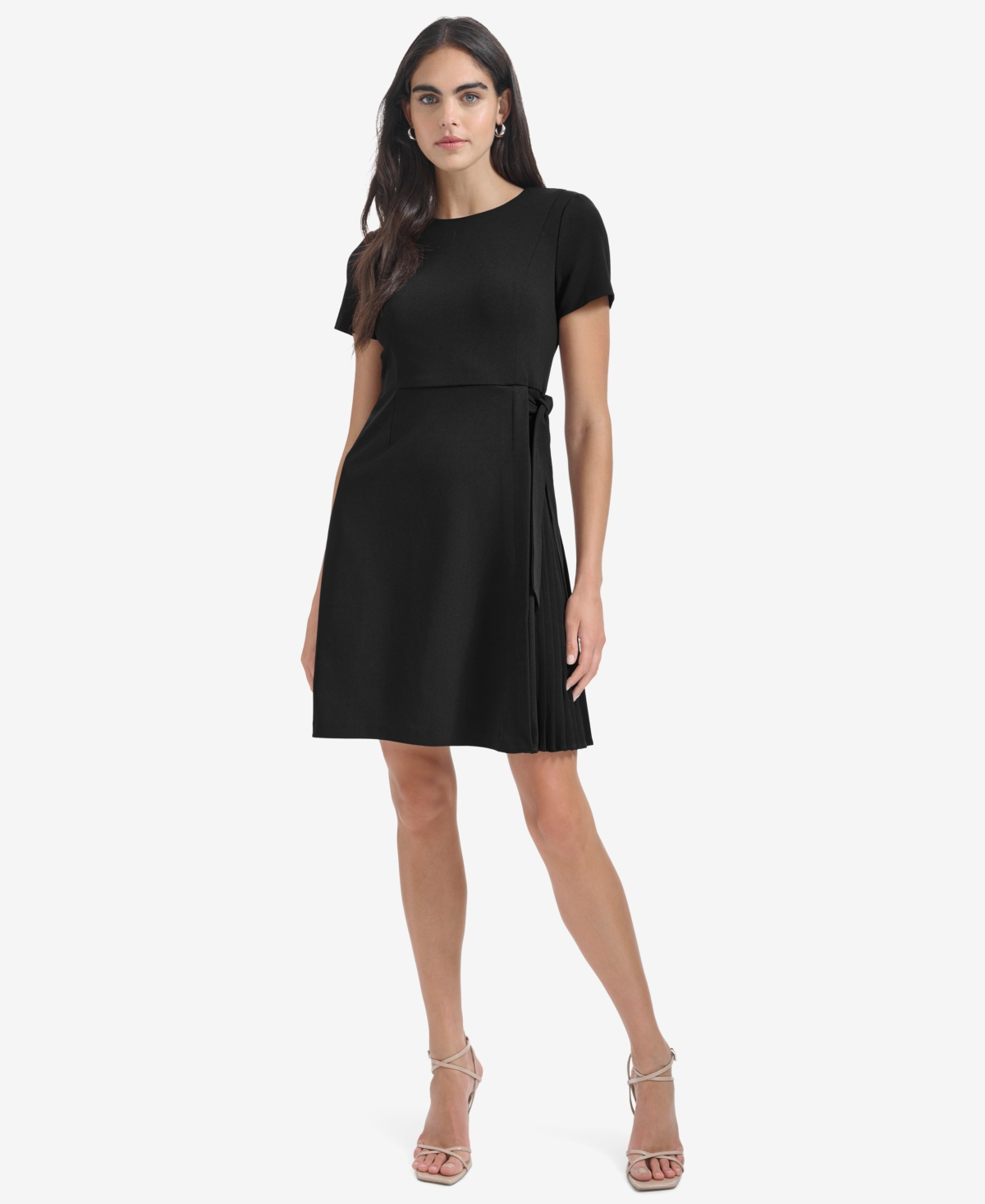 Calvin Klein Women's Short Sleeve Pleat Dress In Black