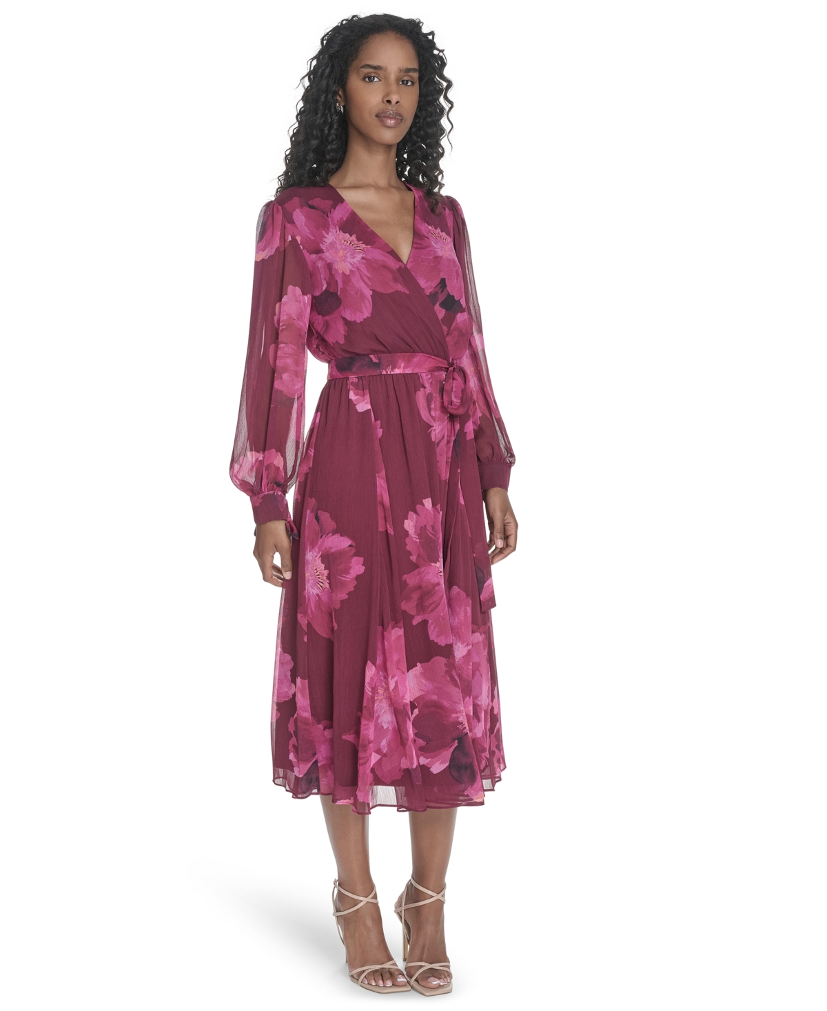 Calvin Klein Women's Tie-sleeve Midi Dress In Pink