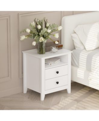 Exquisite 2-drawer bedside table with metal handle, bedroom nightstand, wooden end table