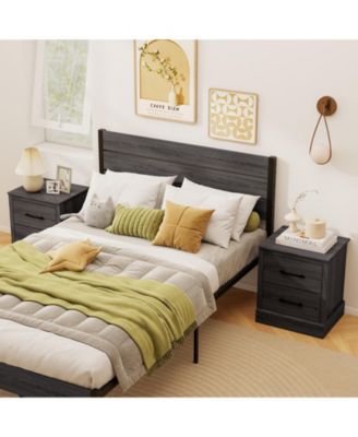 Set of 2 Drawer Nightstand Bedside Table Compact Sofa End Table Oak Dark Grey