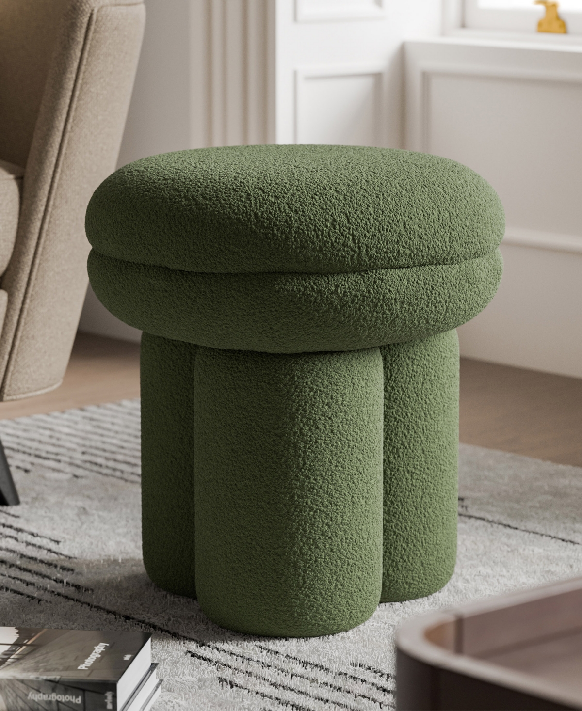 Furniture Of America Ronan 18" Mushroom Upholstered Ottoman In Green