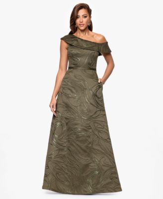 XSCAPE - Women's Jacquard One-Shoulder Long Dress