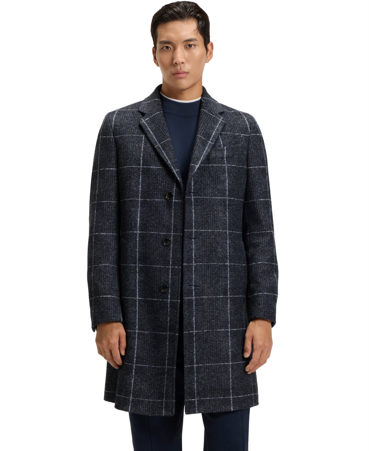 Hugo Boss Boss By  Men's Plain Check Slim-fit Coat In Blue
