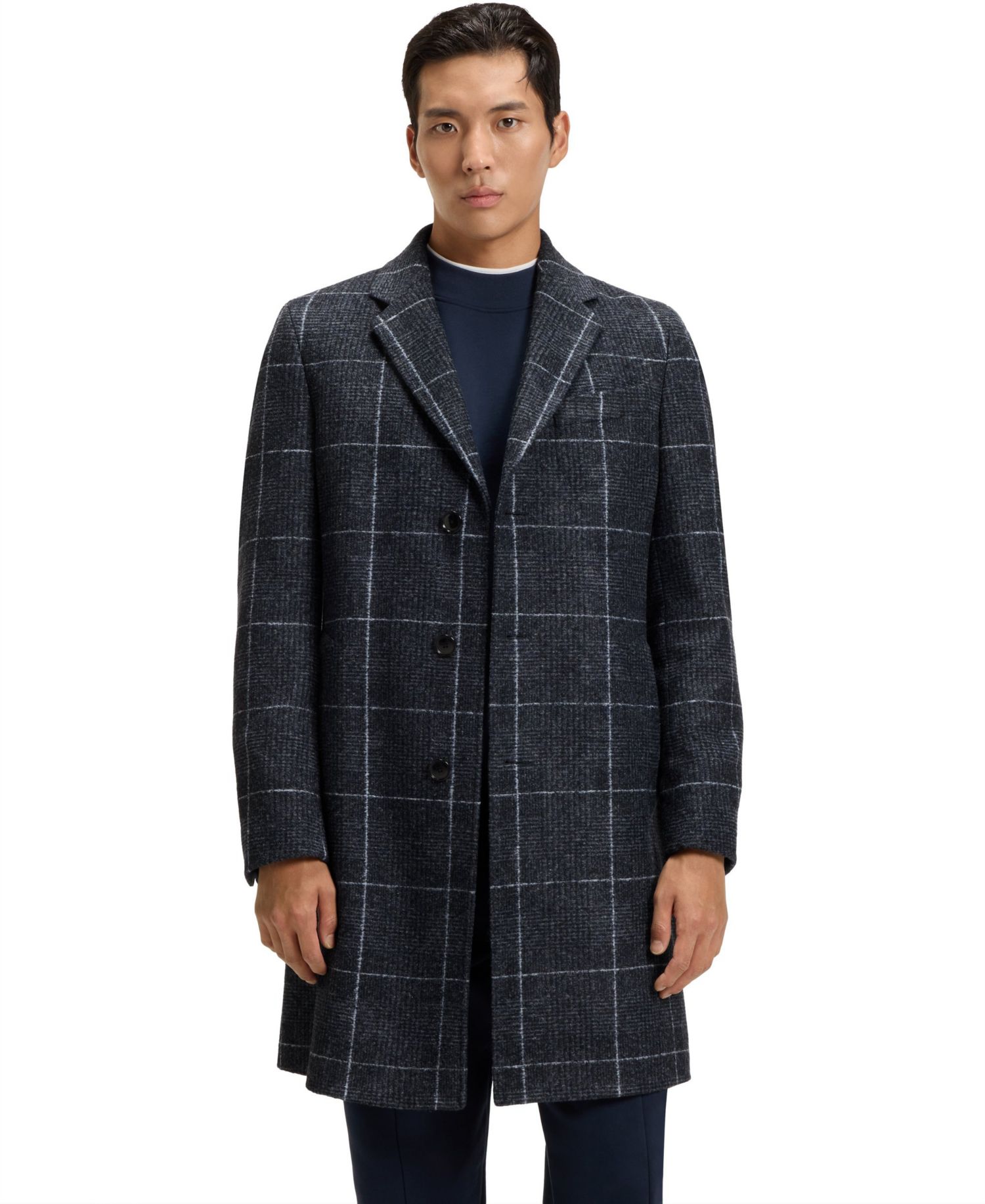 Men's Plain Check Slim-Fit Coat