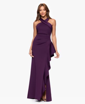 Women's Crisscross Halter Side-Ruffled Gown
