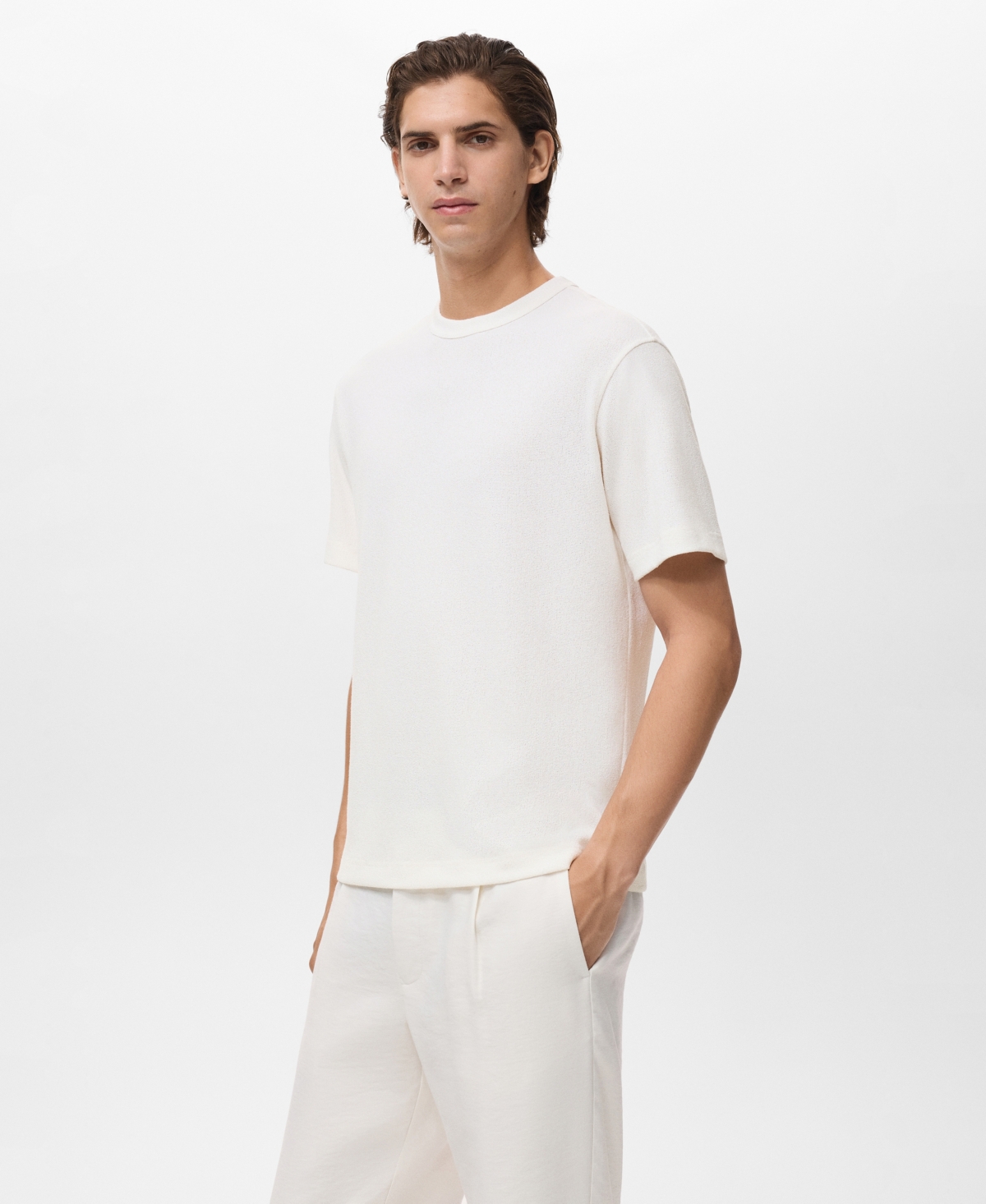 Mango Short Sleeve Cotton Crewneck Sweater In White