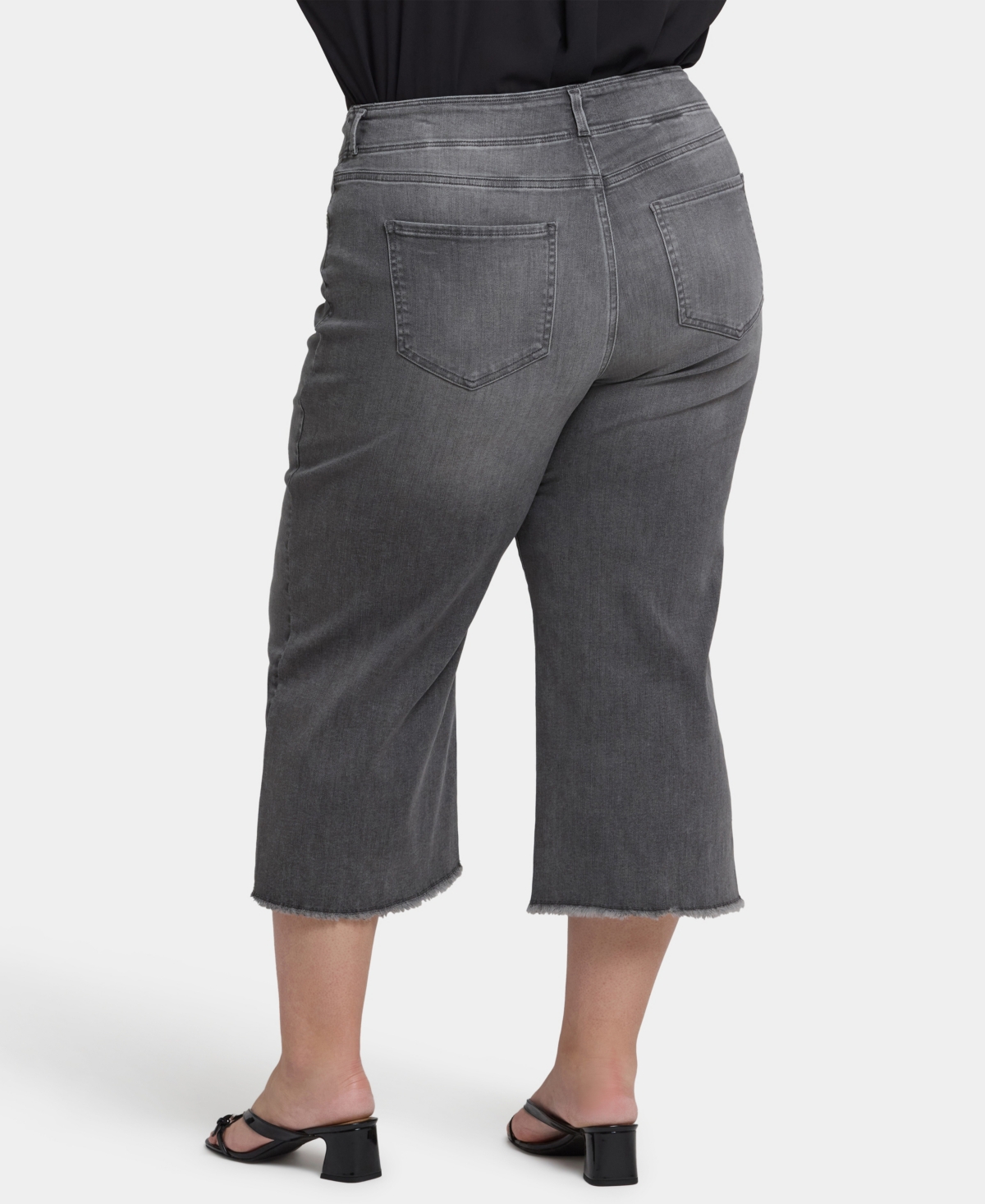 Nydj Brigitte Frayed High Waist Wide Leg Capri Jeans In Gray
