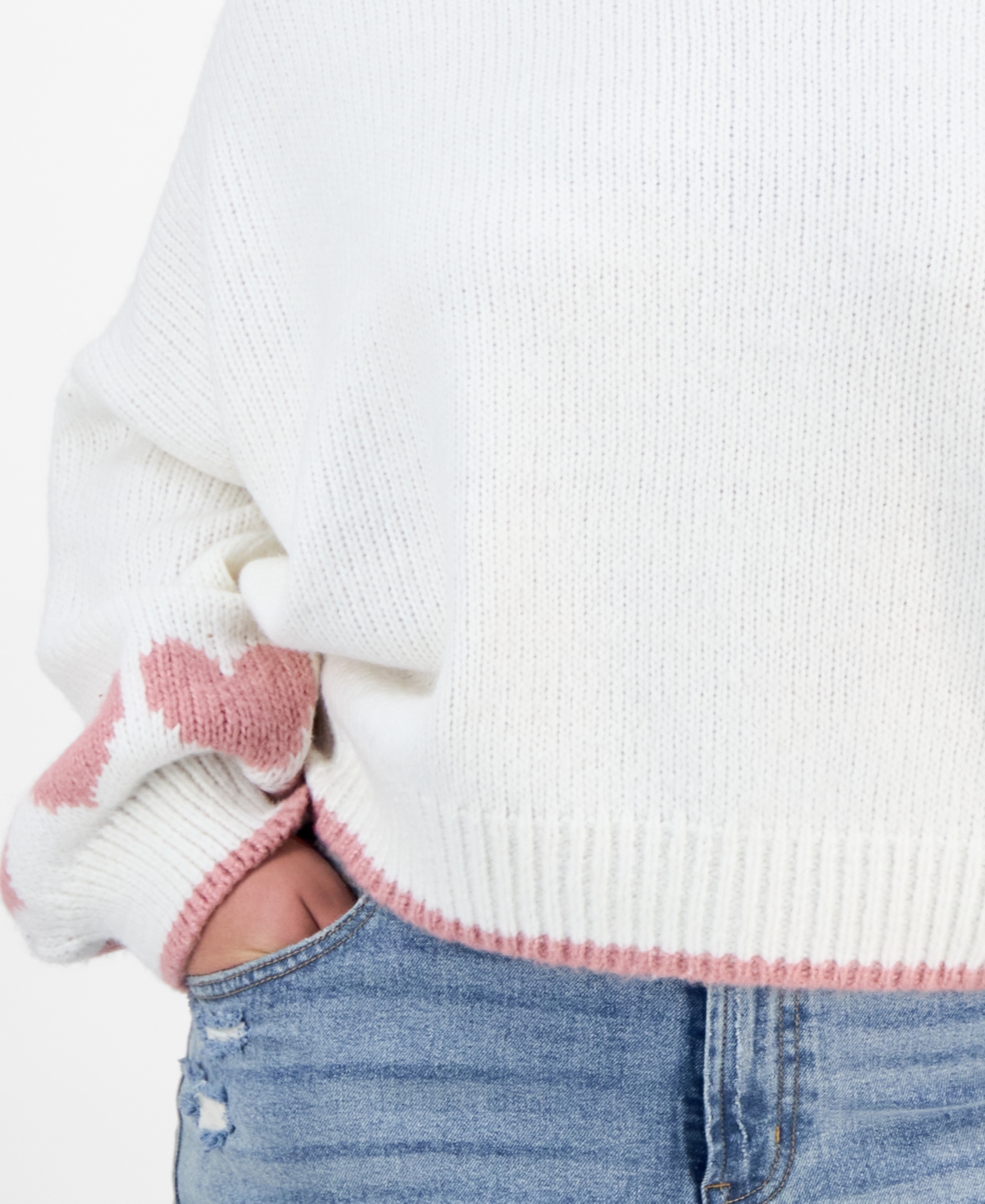 Hippie Rose Trendy Plus Size Heart-graphic Sweater In White