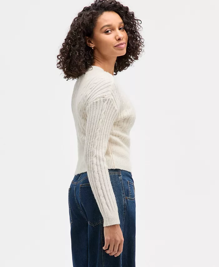 Juniors' Cable-Knit V-Neck Cropped Cardigan - thumbnail 2