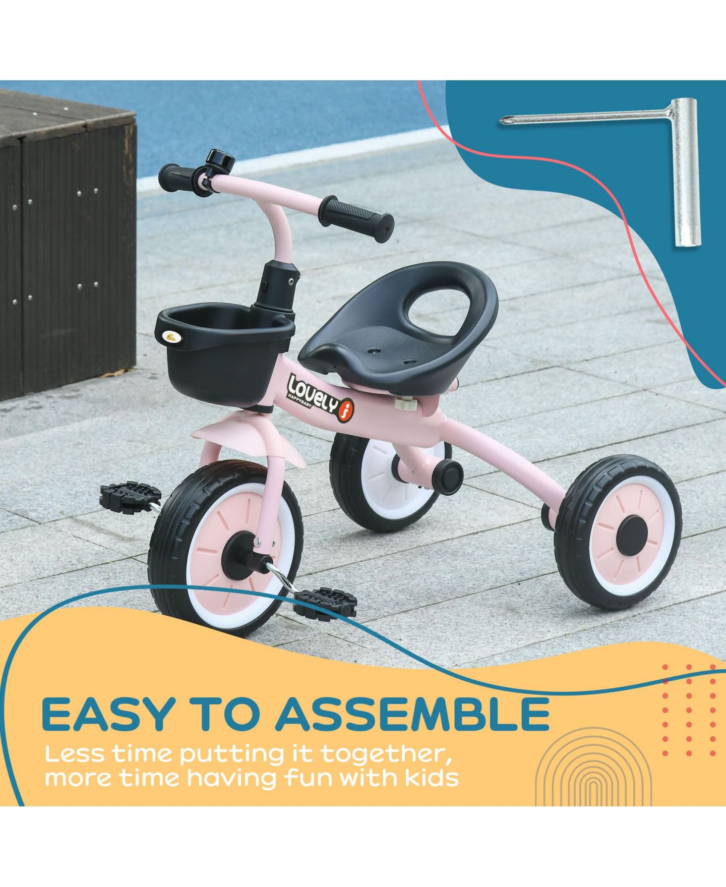 Детская игрушка Qaba Tricycle with Adjustable Seat & Puncture-Resistant Wheels, 55 lbs Capacity, Ages 2-5 — фото 6