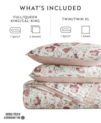 French Jacobean Reversible 3-Pc. Quilt Set, Full/Queen