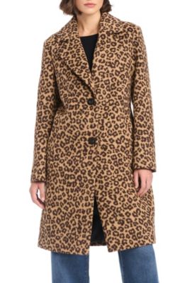 Women’s Single-Breasted Wool-Blend Boyfriend Leopard Coat