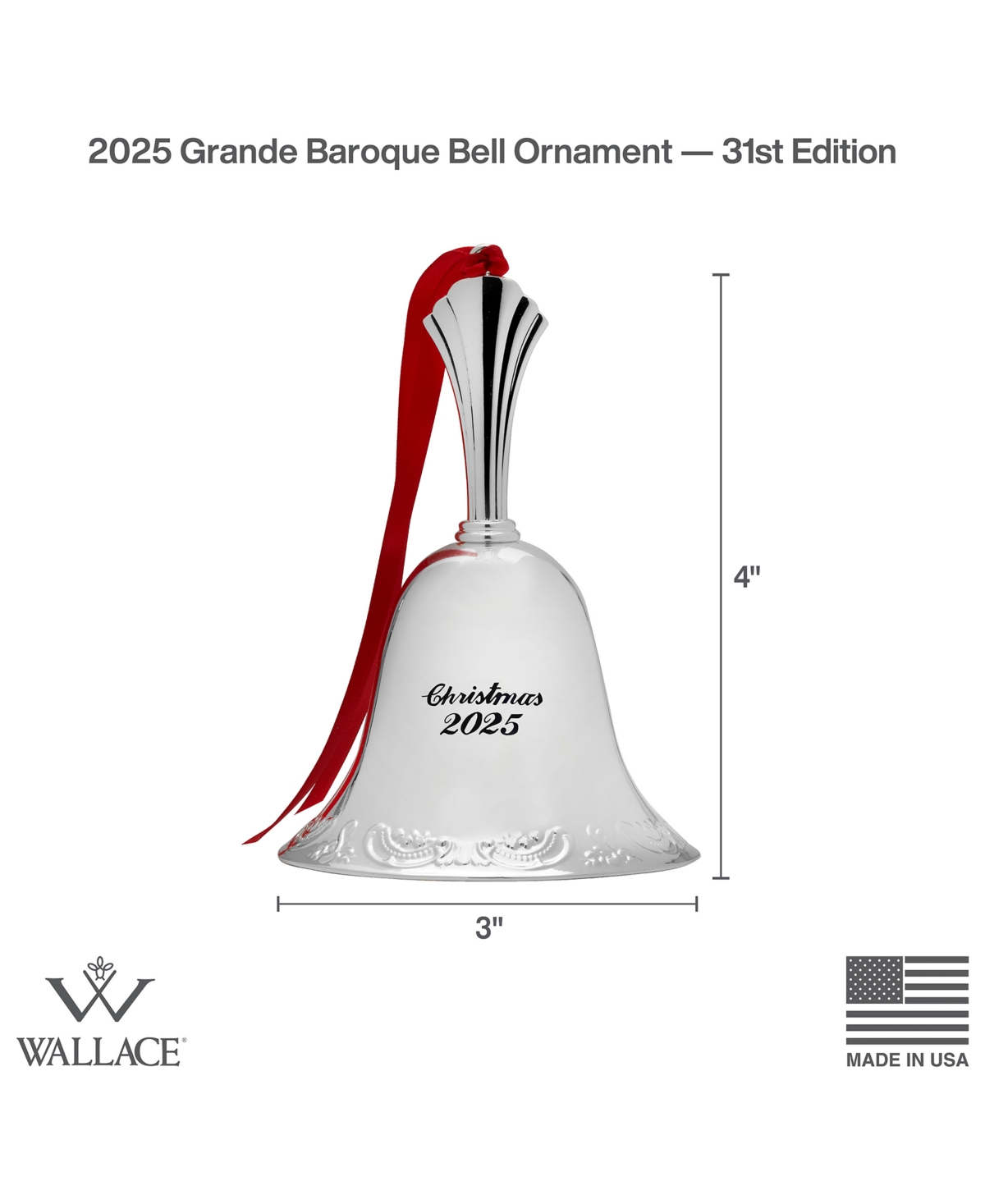 Wallace 2025 Silver-plated Grande Baroque Bell Ornament, 31st Edition In Silver