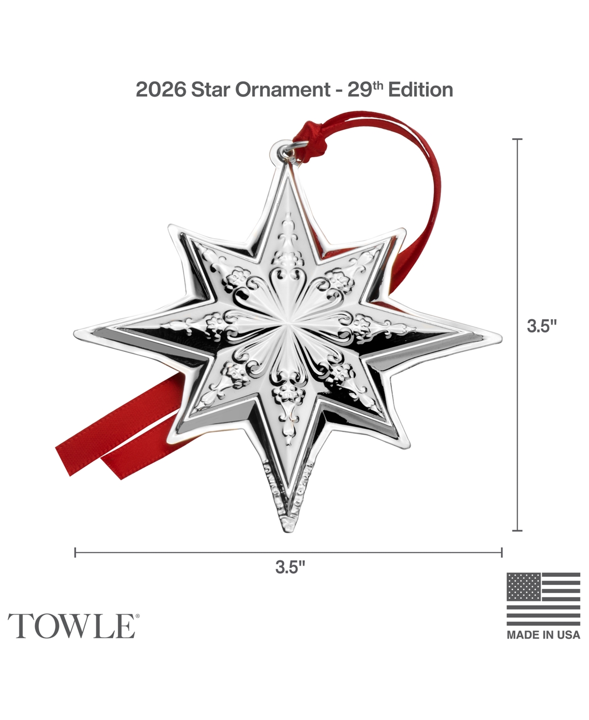 Towle 2025 Sterling Silver Star Ornament, 29th Edition In Silver