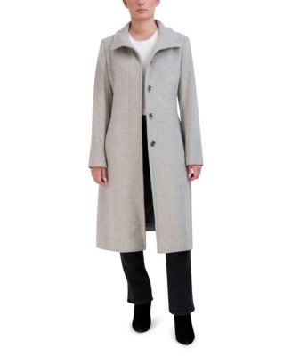 Womens Stand-Collar Single-Breasted Wool Blend Coat