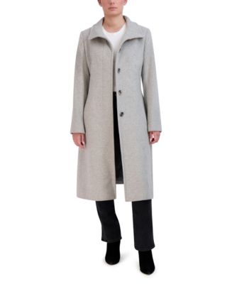 Cole Haan Womens Stand-Collar Single-Breasted Wool Blend Coat - Macy's