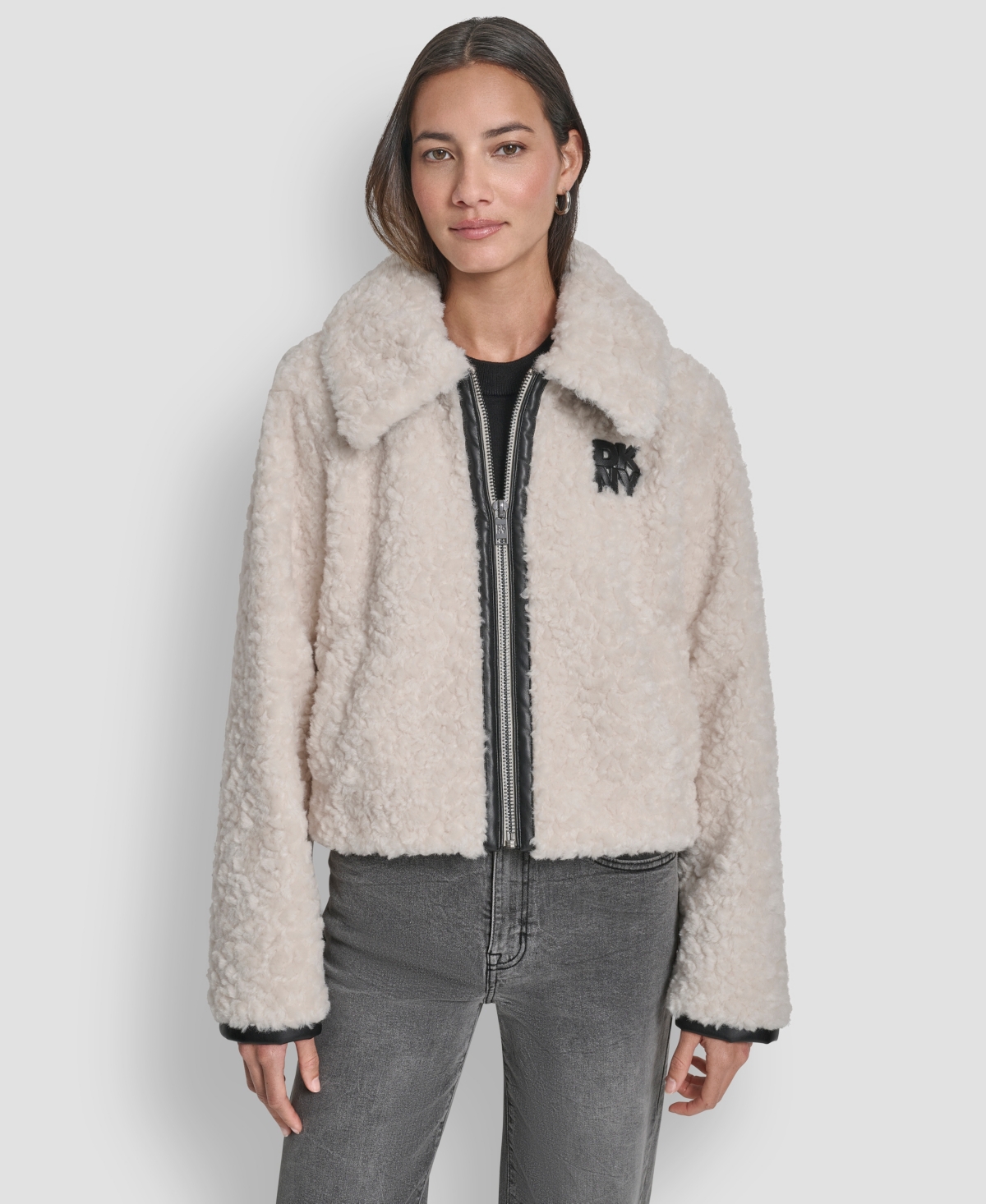 Dkny Women's Long Sleeve Zip Up Jacket In Gray